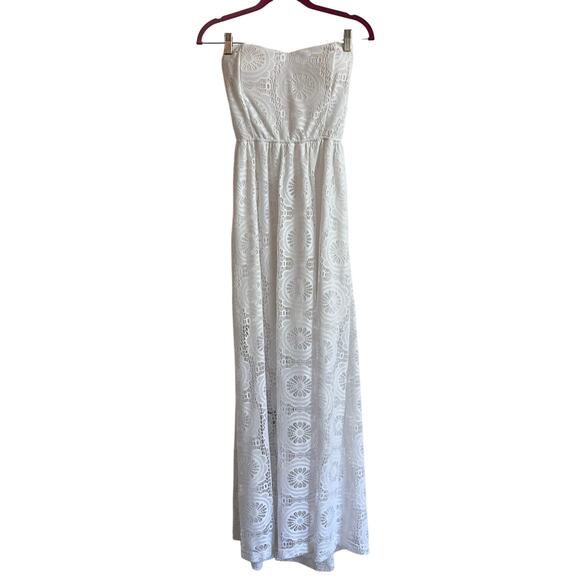 Windsor White Strapless Lace Overlay Maxi Dress Size S/M Padded Cups Stretchy - Picture 2 of 9